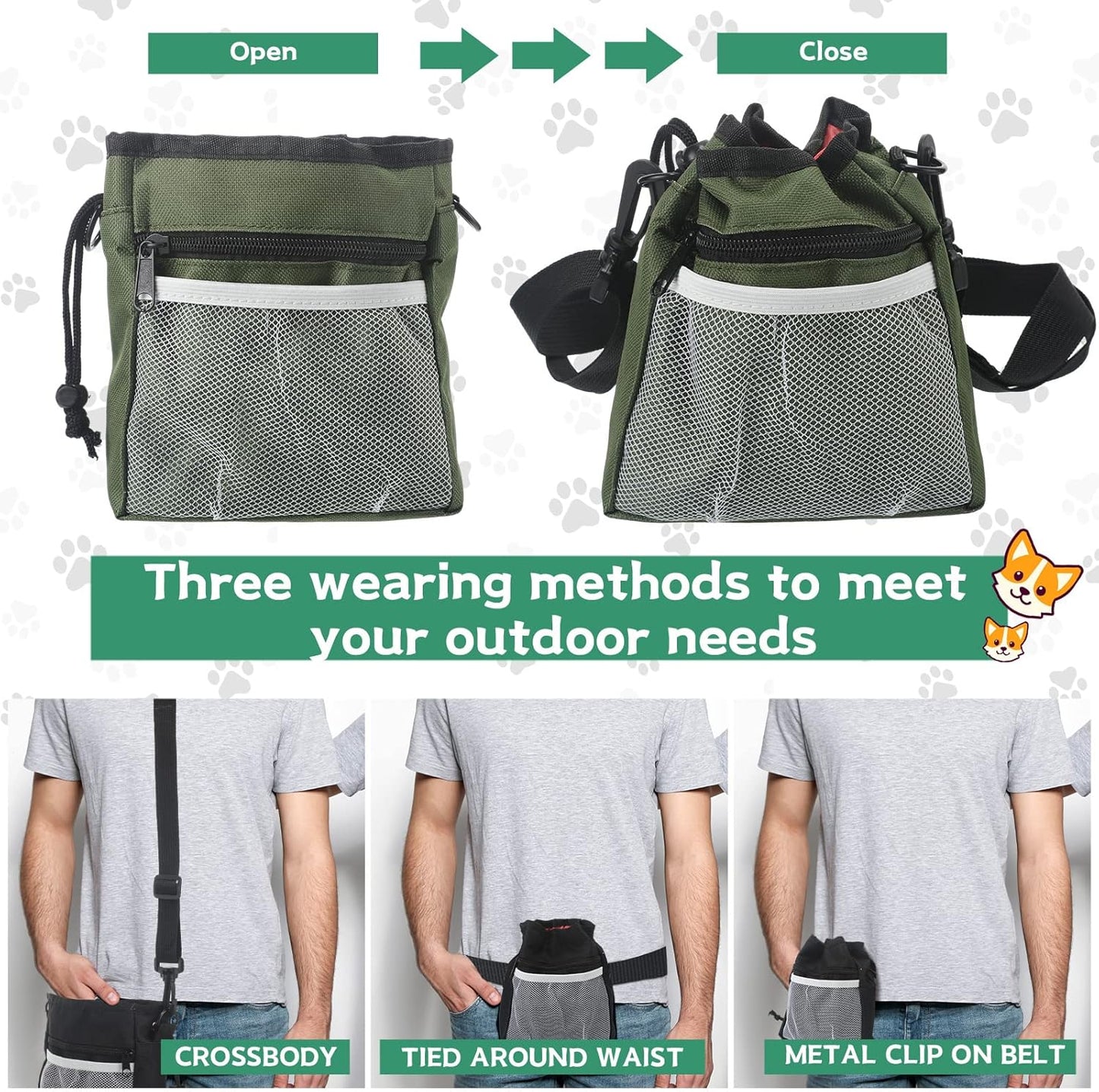 Hillban 6 Pcs Dog Treat Training Pouch Dog Treat Bag with Waist Shoulder Strap Bulk 6 Colors Convenient Pouch 3 Ways to Wear Drawstring Closure Holder for Treats Kibbles