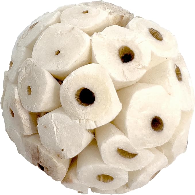 5123 Pk12 Mini Sola Balls - Handmade shreddable natural wood bird foot toys, Made from many pieces of air dried sola wood, Delightful chewing fun, Great for small pets Budgie Canary Lovebird Parrotlet