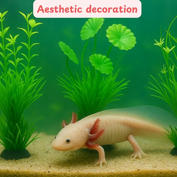Axolotl Hides for Aquarium with Feeding Dish and Fake Plants Set, Axolotl Cave with Green Plants, Aquarium Decor, Fish Tank Decorations, Turtle Tank Accessories (Cave+Plant+Feeding Dish, L)