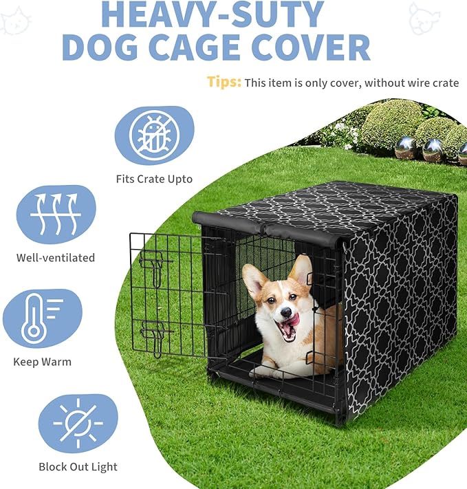 X-ZONE PET 24" Dog Crate Cover for Indoor/Outdoor - Heavy Duty Polyester Pet Kennel Cover Fits for Wire Dog Cage Black Print