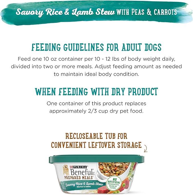Beneful Purina Dog_Food Fresh, High Protein Wet_Dog Food, Dog Food_Gravy, Lamb Stew with Vegetables - 10 oz. Tubs, 8 Count (Pack of 2)