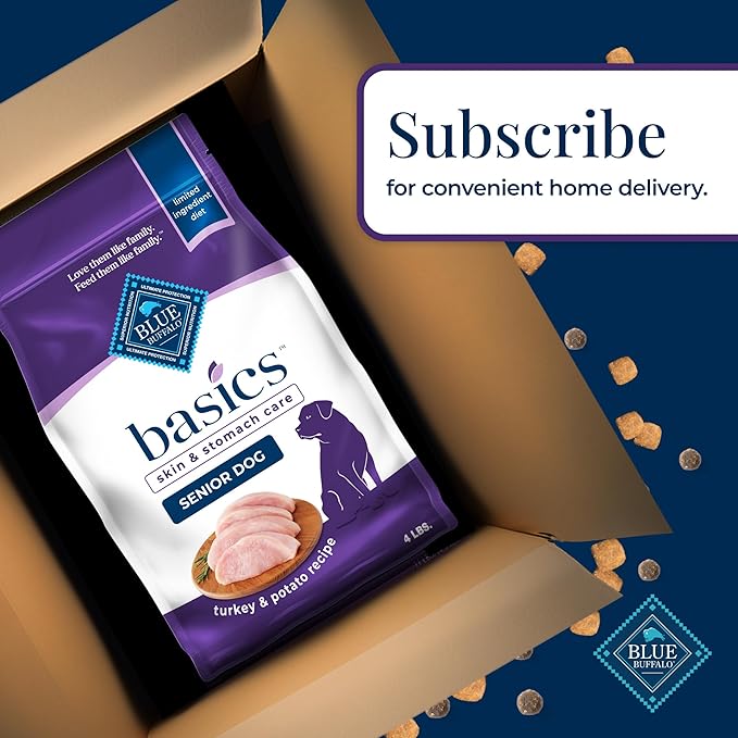 Blue Buffalo Basics Senior Dry Dog Food, Skin & Stomach Care, Limited Ingredient Diet, Turkey Recipe, 4-lb Bag