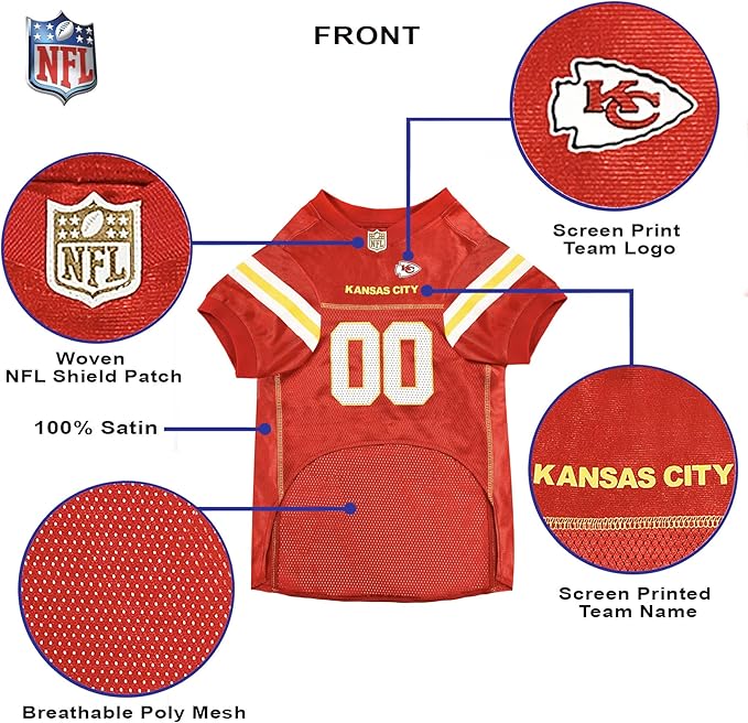 Pets First Kansas City Chiefs NFL Mesh Pet Jersey, Small, Multi-Color