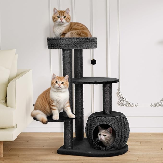 KAMABOKO Modern Cat Tree, 38" Tall Cat Trees for Indoor Cats w/Natural Sisal Scratching Posts, Hand-Woven Condo & Top Perch, Cat-Tree for Kittens Climb Play & Rest