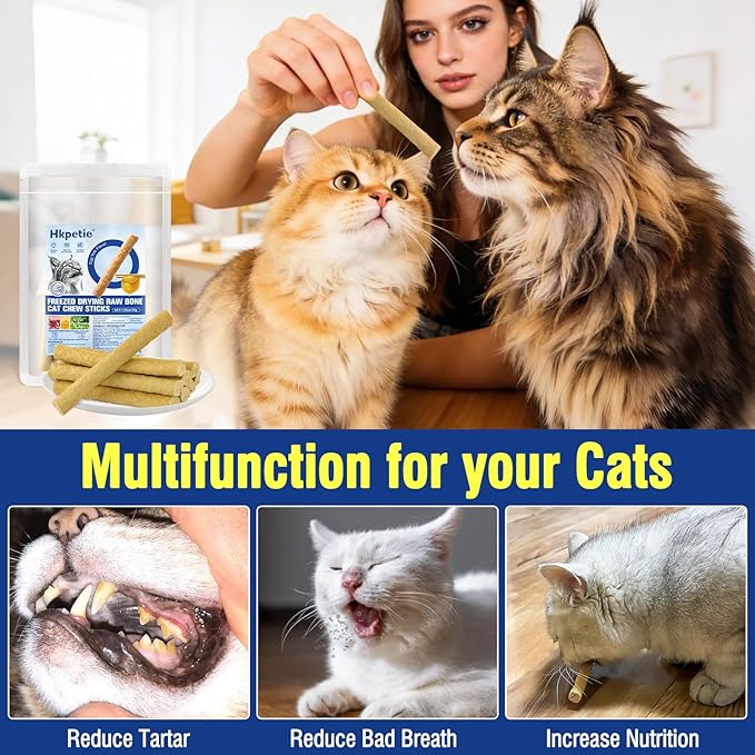 30g Freezed Dried Cat Chew Stick Egg Yolk Flavor, Cat Dental Treats for Freshens Breath and Reduce Tartar, Feline Teething Sticks Cats Treats Snack