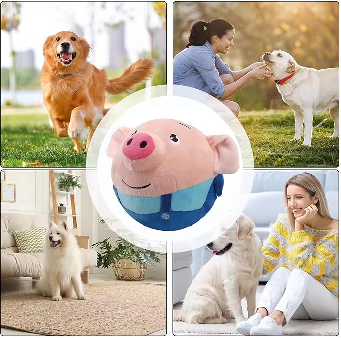 Dumwick Interactive Dog Toys for Boredom,Moving Dog Toy, Active Moving Pet Plush Toy, Squeaky Moving Dog Ball Toy,Interactive Toys for Dogs Cats and Pets (Blue Pig)