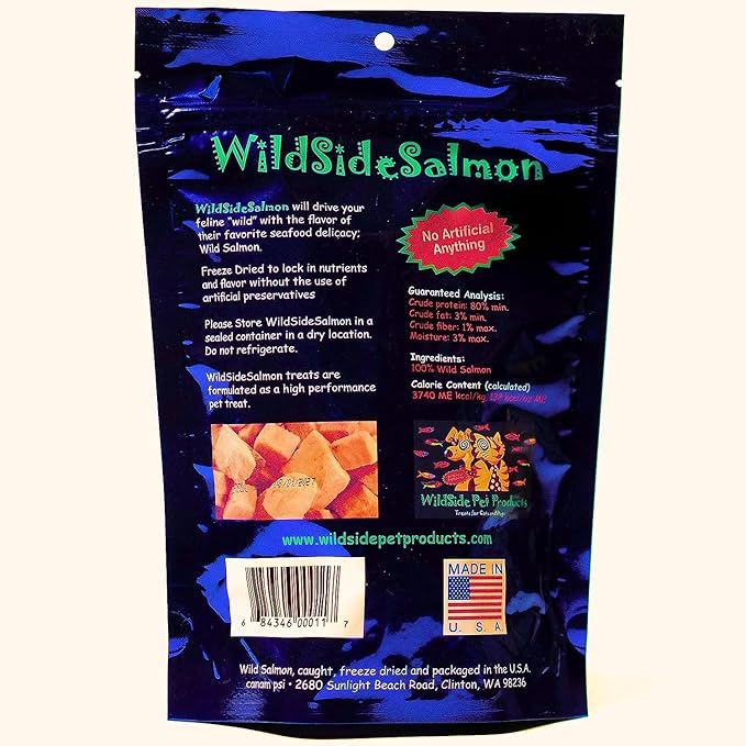 WildSide Salmon - Wild Alaskan Salmon Freeze Dried Cat Treats - Healthy and Organic Cat Food - 3 Ounces (3 Pack)