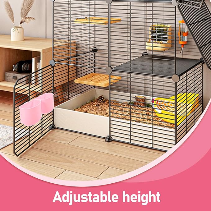 Mobestech Pet Hanging Feeding Bowl for Dog Crate and Bird Cage, Plastic Water and Food Bowl with Hooks, Universal Cage Mount Feeder for Small Animals and Puppies, Pink