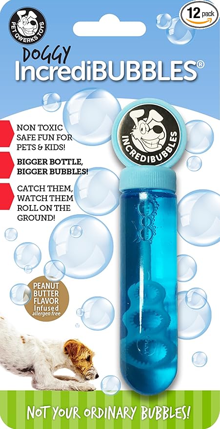 Pet Qwerks Incredibubbles Interactive Pet Toys - Long Lasting Edible Bubbles for Dogs & Cats - Peanut Butter Flavor - 38 ML (Pack of 12)