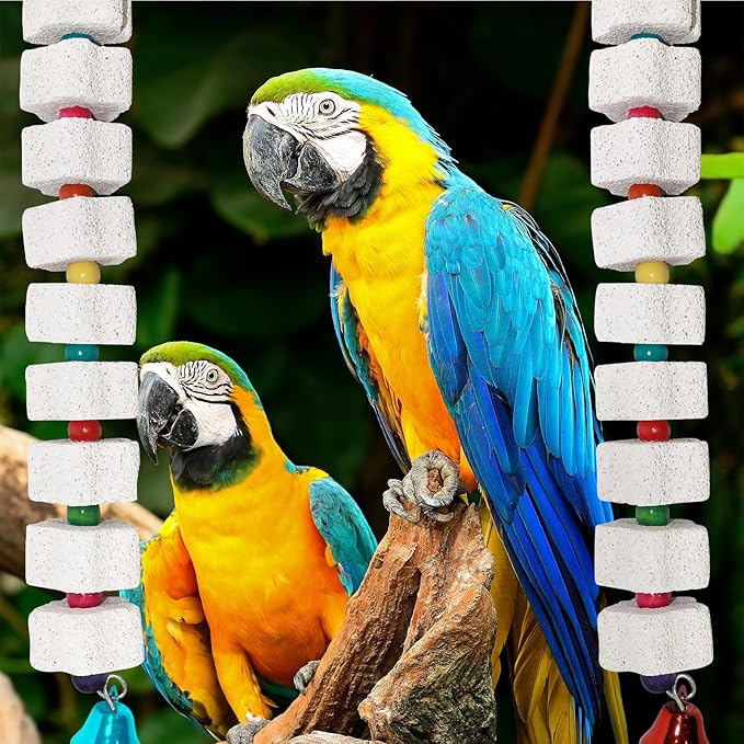 5 Pcs Large Beak Grinding Calcium Stone Bird Chewing Toy with Bells, Pet Cage Accessories for African Grey Parrot Cockatiel Parakeet Chicken Rat Hamster Rabbit Chinchilla