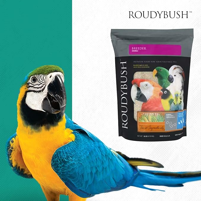 RoudyBush Breeder Food for Breeding & Weaning Birds - Scientifically Formulated Bird Feed - Bird Food Pellets w/Corn, Wheat, Soy & More - Nutritious & Healthy Feed for Birds (Crumble, 10lb)