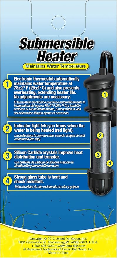 Tetra 26446 HT Submersible Aquarium Heater With Electronic Thermostat, 100-Watt, Multicolor, 10-30 Gallon