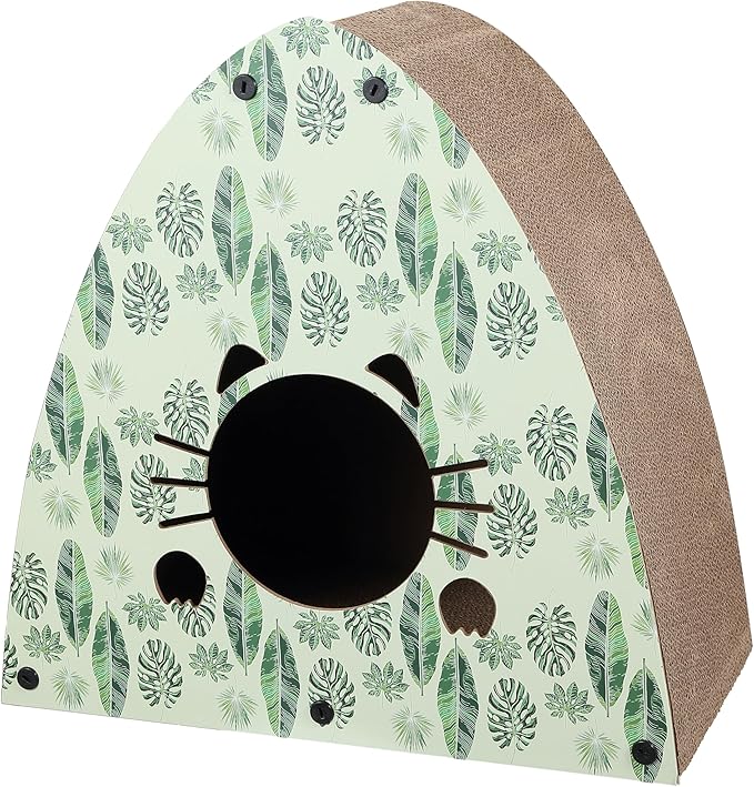 CSR1006E Koko 19" Modern Cardboard Triangle Cat Cave Scratcher with Catnip, Mint/Green, 2-in-1 Corrugated Cat House Hideaway & Scratching Board, Durable Furniture Protector