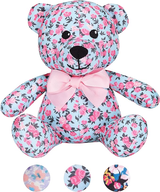 Blueberry Pet Gift Toys for Puppies & Dogs, 6", Made Well Cute Floral Print Light Blue Happy Bear Designer Squeak Plush Small Dog Toy