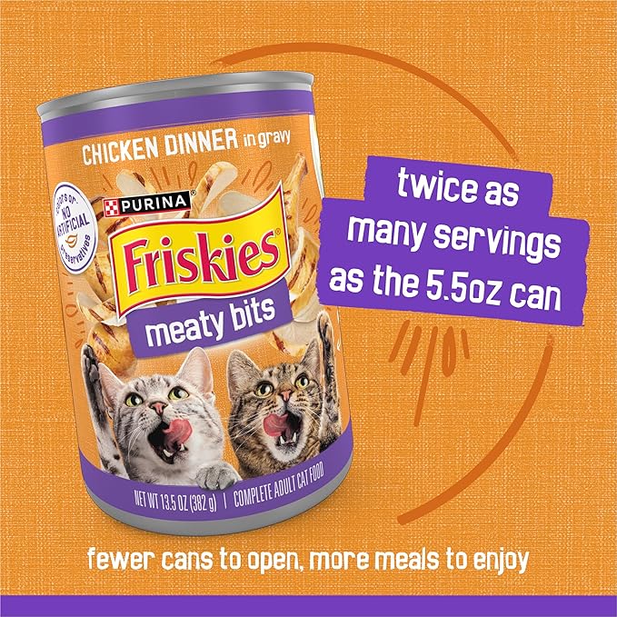 Purina Friskies Meaty Bits Chicken Dinner in Gravy Multi Cat Wet Cat Food - 13.5 Ounces (Pack of 12)
