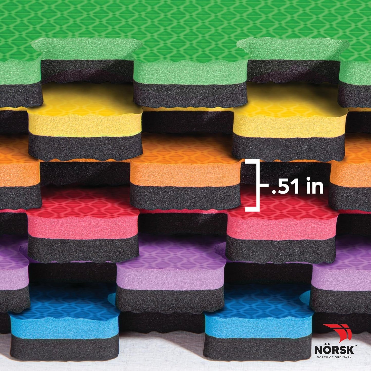 Norsk Dual-Sided Reversible 1/2" Foam Exercise Mats for Home Gym - Interlocking EVA Foam Tiles