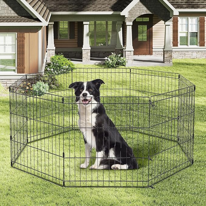 PAWZ Road Dog Playpen Foldable Metal Dog Fence Outdoor/Indoor Use Portable Design for RV and Camping- 8 Panels (24" Wide Each), 36 inch Height for Small Dogs Puppy Large Dogs