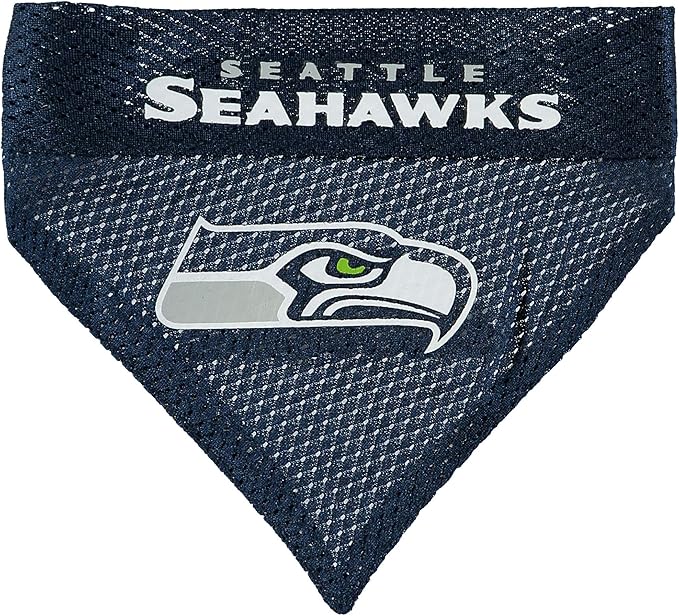 NFL DOG BANDANA - SEATTLE SEAHAWKS REVERSIBLE PET BANDANA. 2 Sided Sports Bandana with a PREMIUM Embroidery TEAM LOGO, Small/Medium. - 2 Sizes & 32 NFL Teams available