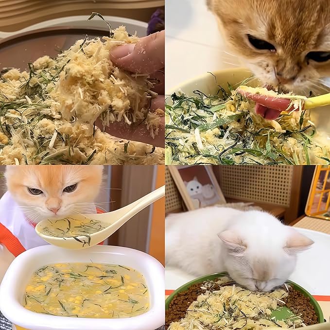 Freeze Drying Cat Grass Treats with Chicken & Egg Yolk - Natural Hairball Relief Snacks for Indoor Cats & Kittens, Healthy Digestive Support, 2.3 oz
