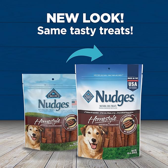 Blue Buffalo Nudges Homestyle Natural Dog Treats Chicken and Pork, 18-oz Bag (Pack of 4)