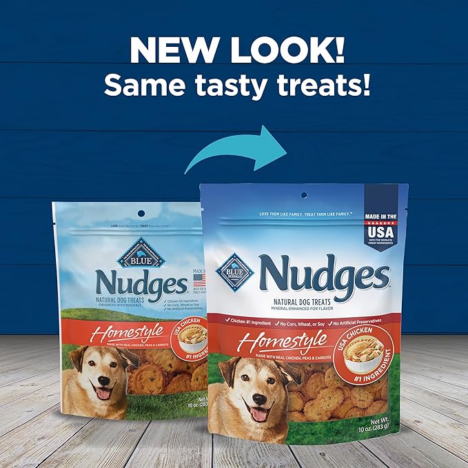 Blue Buffalo Nudges Homestyle Natural Dog Treats Made with Real Chicken, Made in the USA, Chicken, 10-oz Bag (Pack of 6)