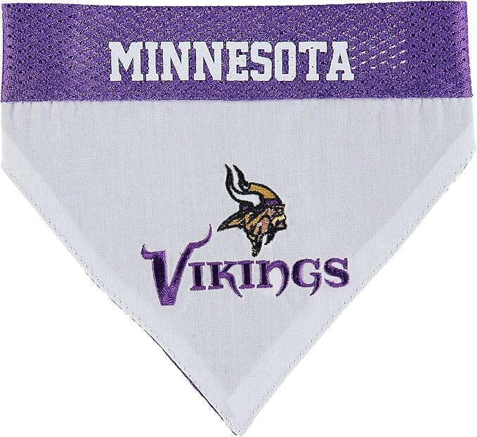 Pets First NFL DOG BANDANA - MINNESOTA VIKINGS REVERSIBLE PET BANDANA. 2 Sided Sports Bandana with a PREMIUM Embroidery TEAM LOGO, Small/Medium. - 2 Sizes & 32 NFL Teams available