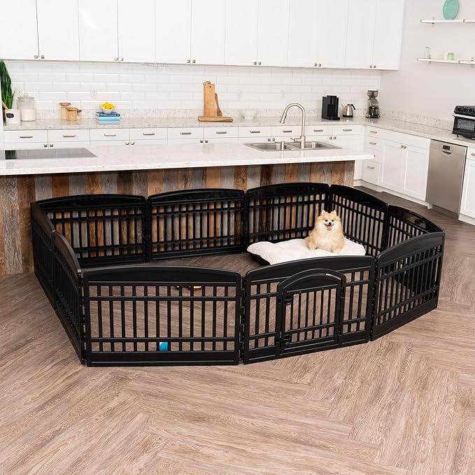 IRIS USA 24" 10-Panel Pet Dog Puppy Playpen with Door, Small, Medium, and Large Dogs, Keep Pets Secure, Easy Assembly & Storying, Customizable, Black