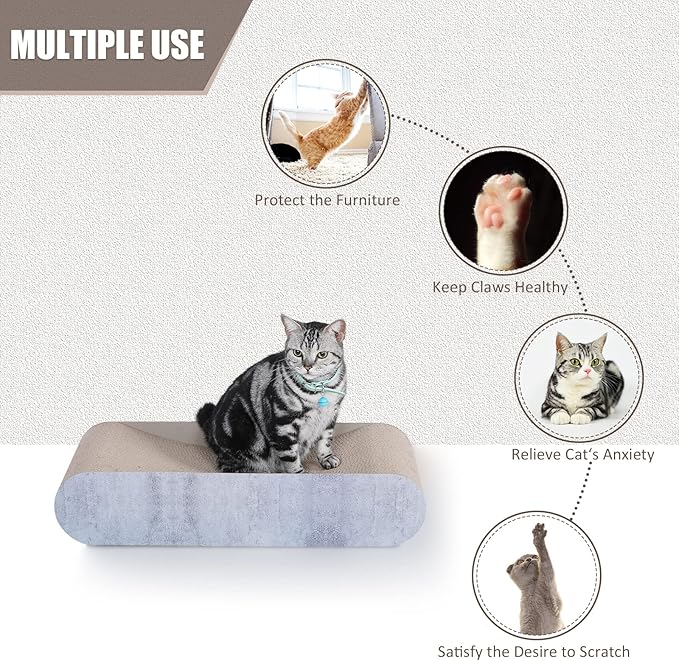 FluffyDream 2 in 1 Cat Scratcher Cardboard Lounge Bed, Cat Scratching Post, Durable Board Pads Prevents Furniture Damage,Large (Reversible Grey)