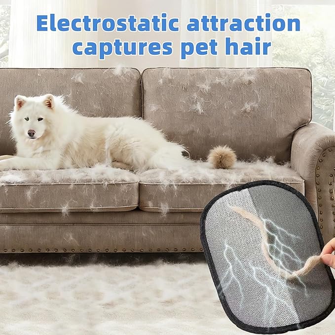 Large Pet Hair Removal Gloves for Cats (3pcs) Electrostatic Magic Brush for Clothes, Beds, Sofa, Carpets | Reuseable | Thickened Newly Upgraded | Fur Remover Mitt for Dogs, 2 Gloves + 1 Lint Scraper