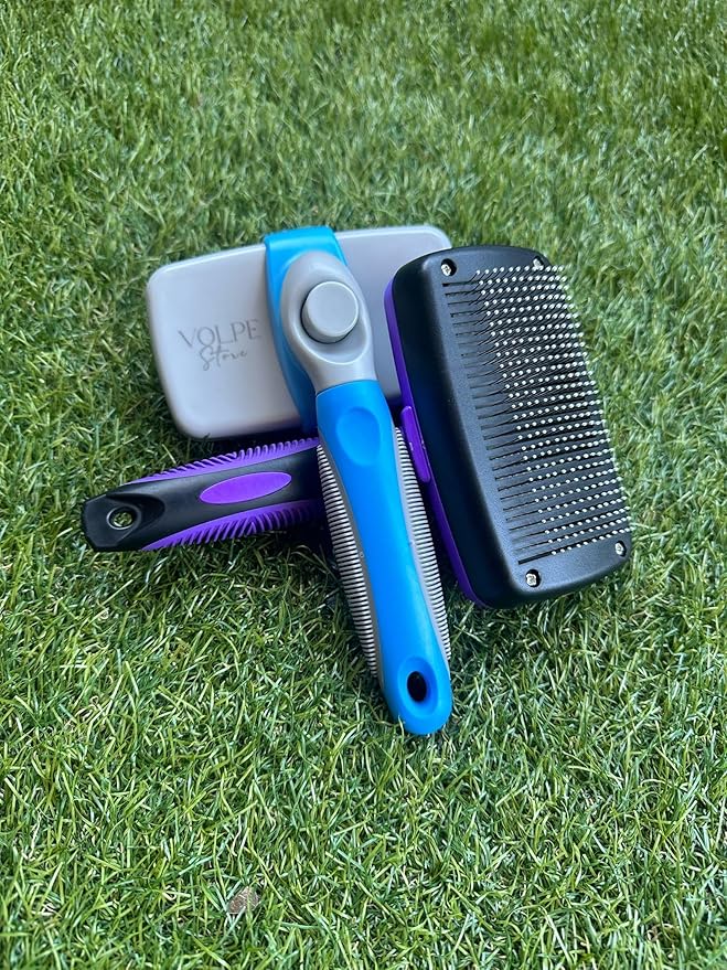Volpe Self-Cleaning Slicker Brush for Cats & Dogs,Pets Short & Long Hair,Gentle Grooming Tool,Ergonomic Handle,Easy to Clean,Deshedding & Removal Tangled Fur,Dark Blue