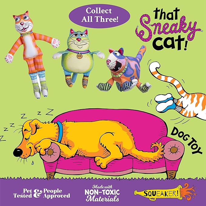 FUZZU that Sneacky Cat Scuff Dog Toy | Durable Squeaky Dog Toy | Rugged Dog Chew Toy | Medium
