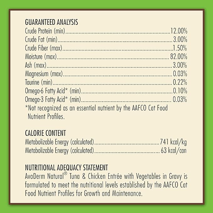 AvoDerm Natural Grain Free Tuna & Chicken Entrée with Vegetables Wet Cat Food 3 oz