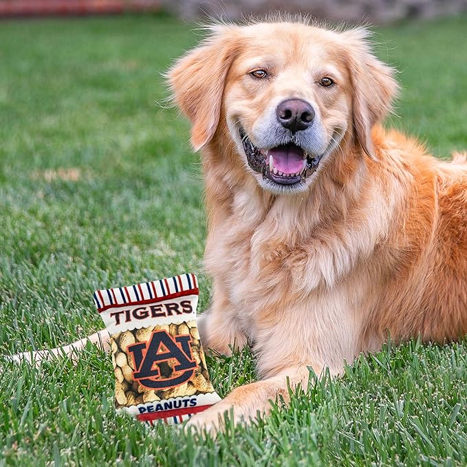 NCAA Auburn Tigers Crinkle FINE Plush Dog & CAT Squeak Toy- Cutest Stadium Peanuts Snack Toy for Dogs & Cats with Inner Squeaker & Beautiful Football/Basketball Team Name/Logo