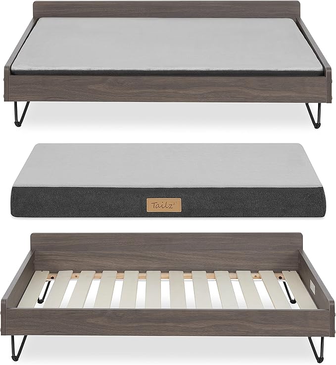 Wooden Dog Bed and Dog Couch with Water-Resistant and Calming Mattress, Large to Extra Large Elevated Pet Bed, Greenguard Gold Certified, Dog Beds & Furniture, Chase - TailZzz