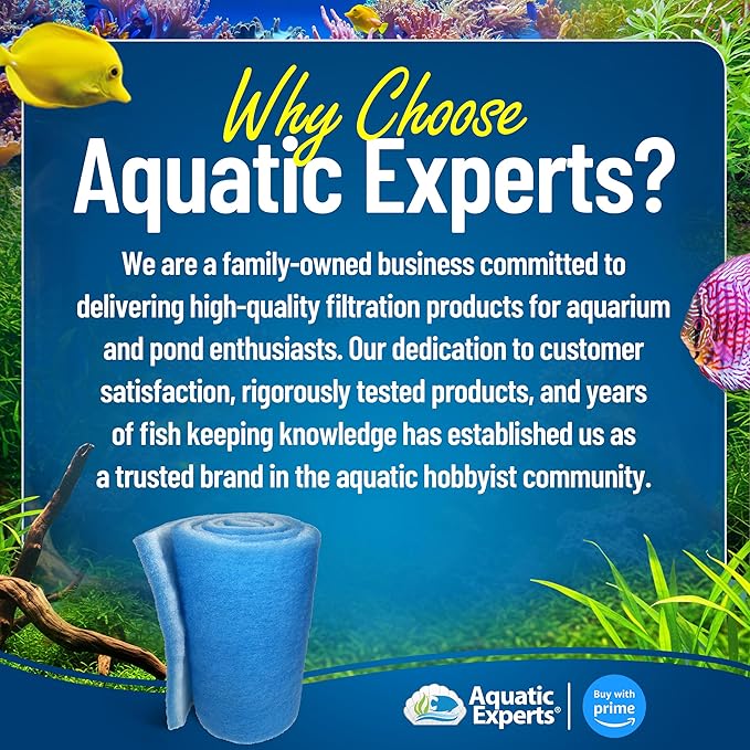 Aquatic Experts Classic Bonded Aquarium Filter Pad -18 Inches by 12 Feet by .75 Inch - Blue and White Aquarium Filter Media Roll Bulk Can Be Cut to Fit Most Filters, Made in USA (18" x 12 Feet)