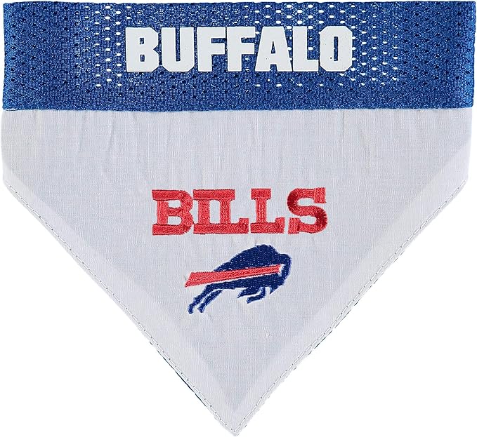 NFL DOG BANDANA - BUFFALO BILLS REVERSIBLE PET BANDANA. 2 Sided Sports Bandana with a PREMIUM Embroidery TEAM LOGO, Small/Medium. - 2 Sizes & 32 NFL Teams available