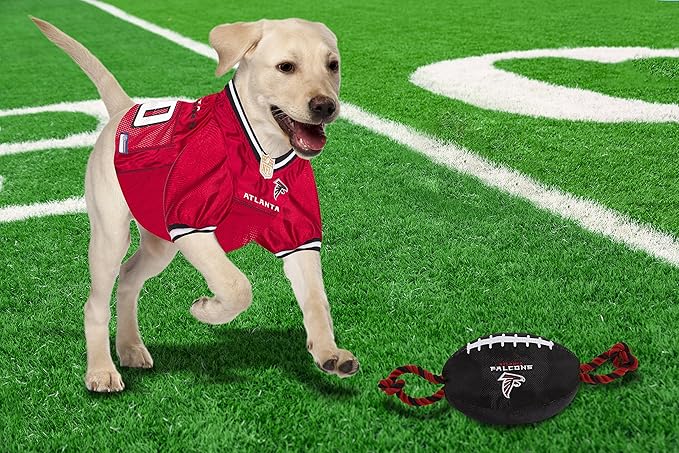 Pets First NFL Atlanta Falcons Football Dog Toy, Tough Quality Nylon Materials, Strong Pull Ropes, Inner Squeaker, NFL Team Color