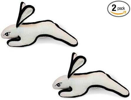 TUFFY - World's Tuffest Soft Dog Toy -Barnyard- Multiple Layers. Made Durable, Strong & Tough. Interactive Play (Tug, Toss & Fetch). Machine Washable & Floats. (White Rabbit, Large 2 Pack)