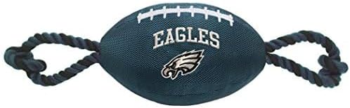 Pets First NFL Philadelphia Eagles Football Dog Toy, Tough Quality Nylon Materials, Strong Pull Ropes, Inner Squeaker, NFL Team Color