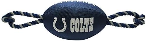 Pets First NFL Indianapolis Colts Football Dog Toy, Tough Quality Nylon Materials, Strong Pull Ropes, Inner Squeaker, NFL Team Color