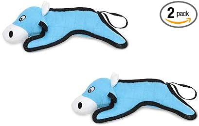 TUFFY - World's Tuffest Soft Dog Toy -Barnyard- Multiple Layers. Made Durable, Strong & Tough. Interactive Play (Tug, Toss & Fetch). Machine Washable & Floats. (Cow, Jr 2 Pack)