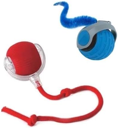Interactive Cat Ball Toy – Smart Rolling Pet Ball with Obstacle Avoidance, USB Rechargeable, Cord Tail Design – Fun Enrichment Toy for Indoor Cats & Small Dogs (Blue + Red)