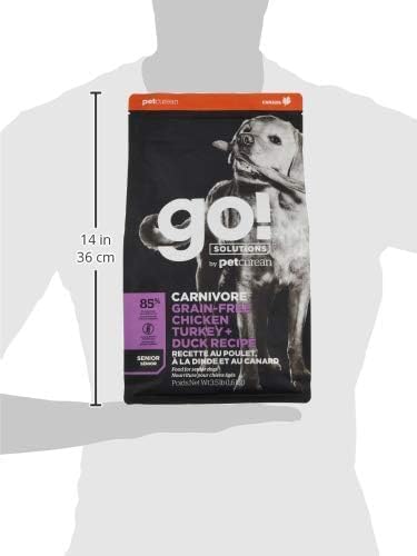 Go! Solutions Carnivore Chicken, Turkey + Duck Grain-Free Dry Senior Dog Food, Our Highest-Protein Kibble Made with Real Meat & Fish, Pumpkin & Probiotics for Good Digestion, 3.5 lb Bag