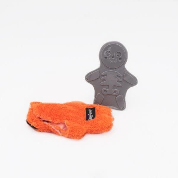 ZippyPaws 2-in-1 Halloween Dog Toy, Soft Plush Outside and Tough Rubber Inside for Aggressive Chewers, Cute Teething Toy for Puppies, No Squeakers for Silent Play - Zombie Cat