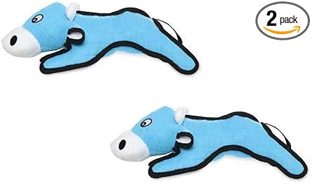 TUFFY - World's Tuffest Soft Dog Toy -Barnyard- Multiple Layers. Made Durable, Strong & Tough. Interactive Play (Tug, Toss & Fetch). Machine Washable & Floats. (Cow, Large 2 Pack)