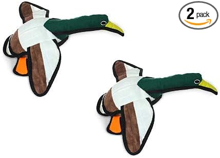 TUFFY - World's Tuffest Soft Dog Toy -Barnyard- Multiple Layers. Made Durable, Strong & Tough. Interactive Play (Tug, Toss & Fetch). Machine Washable & Floats. (Duck, Large 2 Pack)