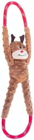 ZippyPaws RopeTugz Christmas Dog Toy - Plush Squeaky Holiday Dog Gifts for Small & Medium Puppy Dogs, Interactive Hide & Seek Stocking Stuffers for Pets - Reindeer