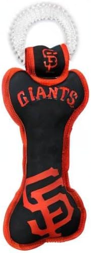 MLB San Francisco Giants Bone Shaped DENTAL DOG TUG TOY with SQUEAKER. TOUGH PET TOY for Healthy Fun, Teething, and Cleaning pet's teeth and gum.
