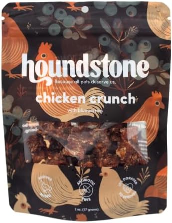 Houndstone Chicken Crunch Dog Treats, Dehydrated, Limited Ingredient, Antibiotic-Free Chicken & Blueberries, 2 oz, High Protein