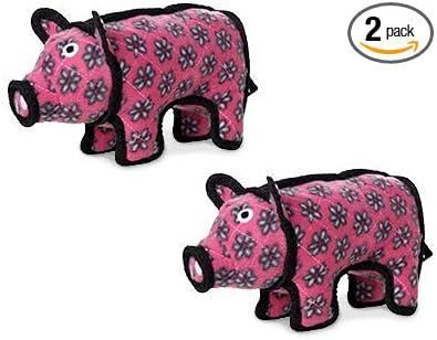 TUFFY - World's Tuffest Soft Dog Toy -Barnyard- Multiple Layers. Made Durable, Strong & Tough. Interactive Play (Tug, Toss & Fetch). Machine Washable & Floats. (Pig, Jr 2 Pack)